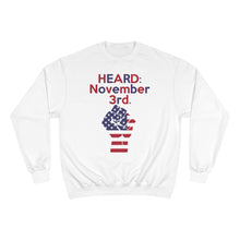 Load image into Gallery viewer, HEARD: NOVEMBER 3RD Champion x TeeAllAboutIt Sweatshirt (Red and Blue Letter/ Flag Fist)