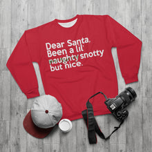 Load image into Gallery viewer, " Dear Santa, Been a lil'..."  (green scratch thru) Unisex Sweatshirt