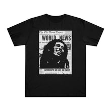 Load image into Gallery viewer, World News BOB MARLEY Unisex Deluxe T-shirt (full face on black)