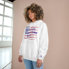 Load image into Gallery viewer, HEARD: NOVEMBER 3 Flag Champion x TeeAllboutIt Hoodie (American Flag / Blue Letter)