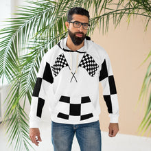 Load image into Gallery viewer, Nipsey Hussle inspired " To Be Continued " Marathon Flag Unisex Hoodie (white/checkered pocket) Unisex Pullover Hoodie