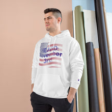 Load image into Gallery viewer, HEARD: NOVEMBER 3 Flag Champion x TeeAllboutIt Hoodie (American Flag / Blue Letter)
