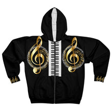 Load image into Gallery viewer, Rockstar Collection Metallic Gold Notes Piano Unisex Zip Hoodie