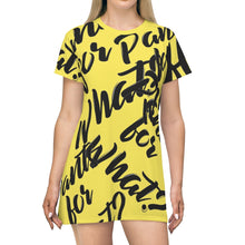 Load image into Gallery viewer, "PANTS FOR WHAT" (light yellow) T-shirt Dress