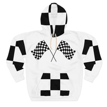 Load image into Gallery viewer, Nipsey Hussle inspired " To Be Continued " Marathon Flag Unisex Hoodie (white/checkered pocket) Unisex Pullover Hoodie