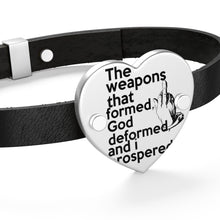 Load image into Gallery viewer, The Weapons That Formed .... (middle finger) sacred reminder everyday leather bracelet