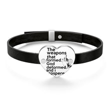Load image into Gallery viewer, The Weapons That Formed .... (middle finger) sacred reminder everyday leather bracelet