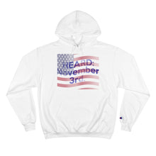 Load image into Gallery viewer, HEARD: NOVEMBER 3 Flag Champion x TeeAllboutIt Hoodie (American Flag / Blue Letter)