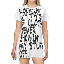 Load image into Gallery viewer, Method Man & Mary J Blige inspired "Rockin' 3/4th's Of Cloth Never Showin My Stuff Off" T-shirt / dress (black on white)