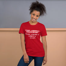 Load image into Gallery viewer, Greta Thunberg v. Trump inspired MAKE AMERICA  ̷G̷R̷E̷A̷T̷ GRETA AGAIN Short-Sleeve Unisex T-Shirt