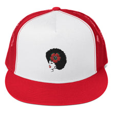 Load image into Gallery viewer, Melanin Melanie (red rose/embroidered) Trucker Cap