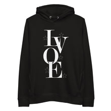 Load image into Gallery viewer, LV Wear "Love" Unisex pullover hoodie (black w/white stars)