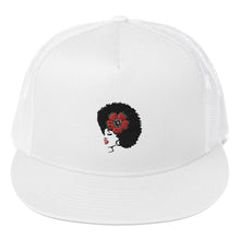 Load image into Gallery viewer, Melanin Melanie (red rose/embroidered) Trucker Cap