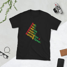 Load image into Gallery viewer, Bob, Buju, Beenie, Bounty, Barrington & Burning Spear (tilt) Short-Sleeve Unisex tee