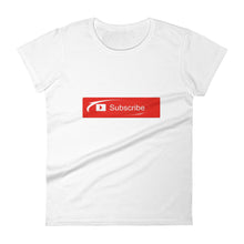Load image into Gallery viewer, You Tube inspired "Subscribe" (shine) Women's short sleeve tee