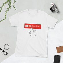 Load image into Gallery viewer, YouTube inspired " Subscribe " (w/finger) short-sleeve unisex tee