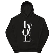 Load image into Gallery viewer, LV Wear "Love" Unisex pullover hoodie (black w/white stars)