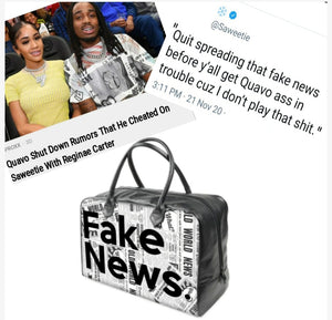 Stamped "Fake News" Bag Inspired by Saweetie
