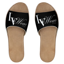 Load image into Gallery viewer, LV Wear Leather Sliders (black/jumbo letter)
