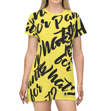 Load image into Gallery viewer, &quot;PANTS FOR WHAT&quot; (light yellow) T-shirt Dress