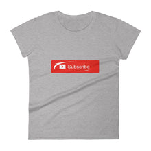 Load image into Gallery viewer, You Tube inspired &quot;Subscribe&quot; (shine) Women&#39;s short sleeve tee