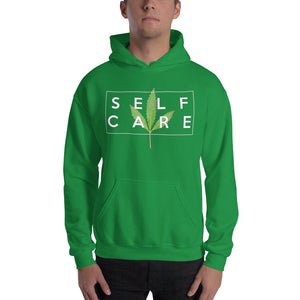 " Self Care " ( cannabis / white ) Hooded Sweatshirt