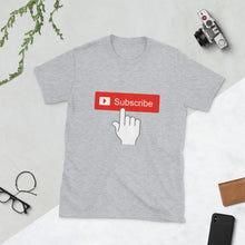 Load image into Gallery viewer, YouTube inspired &quot; Subscribe &quot; (w/finger) short-sleeve unisex tee