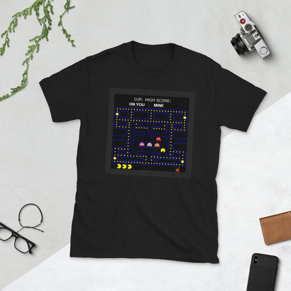 1 Up: Me High Score: Mine | Pacman inspired Gamer short-sleeve unisex tee