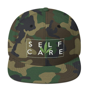 " Self Care " ( cannabis / white on camouflage ) Snapback Hat
