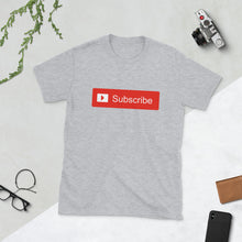 Load image into Gallery viewer, You Tube inspired &quot; Subscribe &quot; short-sleeve unisex tee