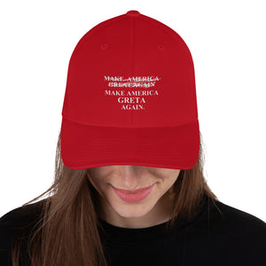 Greta Thunberg v. Trump inspired MAKE AMERICAN G̷R̷E̷A̷T̷  GRETA AGAIN Structured Twill Cap